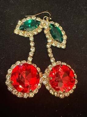 Rhinestone Crystal Cherry Drop Statement Earrings